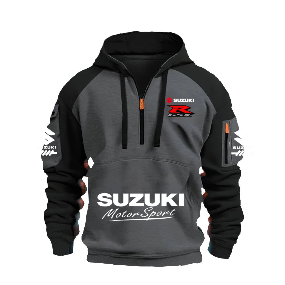 2025 Suzuki Logo Hoodie Motorcycle Racing Cycling Sweatshirt Racing Clothing Sweatshirt Half Zipper Multi-pocket Zipper Hoodie