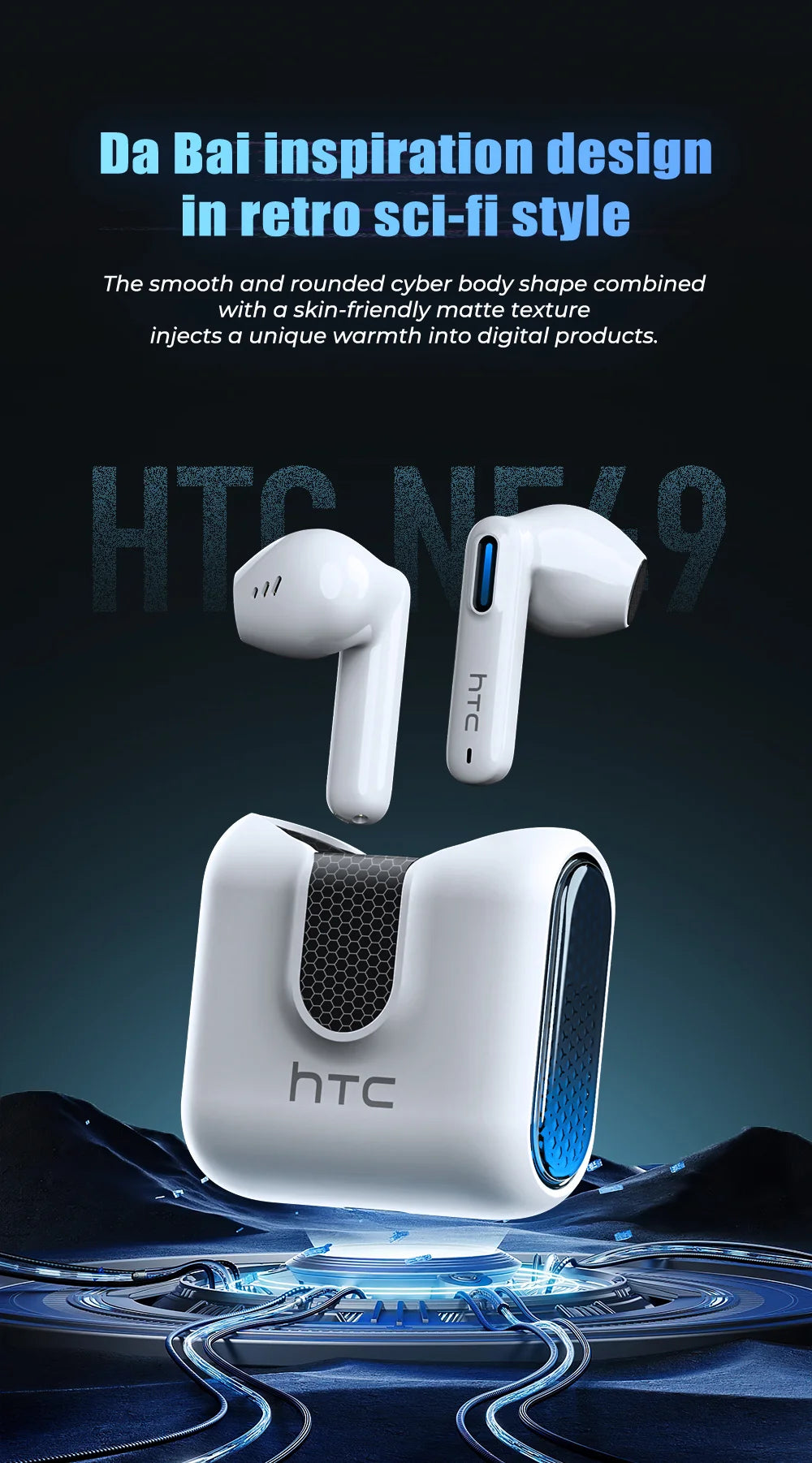 Auriculares Bluetooth HTC NE49 6.0 True Wireless Earbuds Gaming HiFi Deep Bass Lightweight Cool Design IPX5 Waterproof Choice