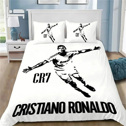Copripiumino 3D calcio CR7, set biancheria da letto morbido con copripiumino e 1/2 federe per cuscino, per bambini e adulti, copertura in microfibra