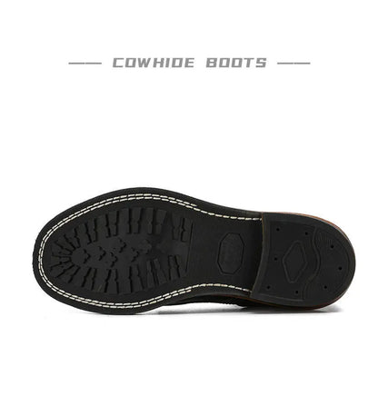 KOWM Cowhide Hiking Shoes Men's Walking Boot British Trekking Shoes Thick-Soled Cowhide High-Top Motorcycle Boots Ankle Sneakers