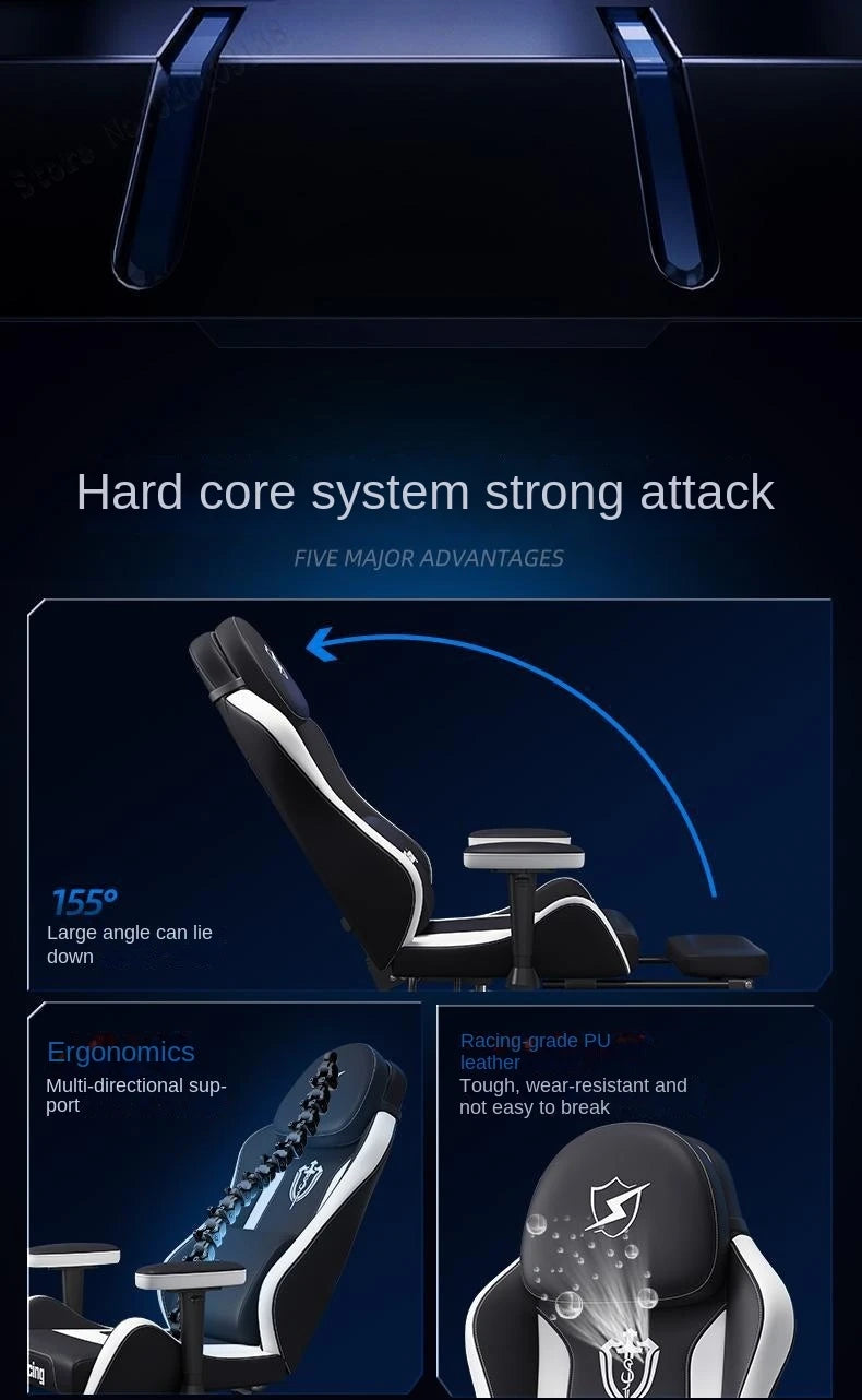 Gaming Chair with Latex Seat Cushion, Four-stage Pneumatic Cylinder, Removable Dual Headrest Adjustable Backrest, Office Chair