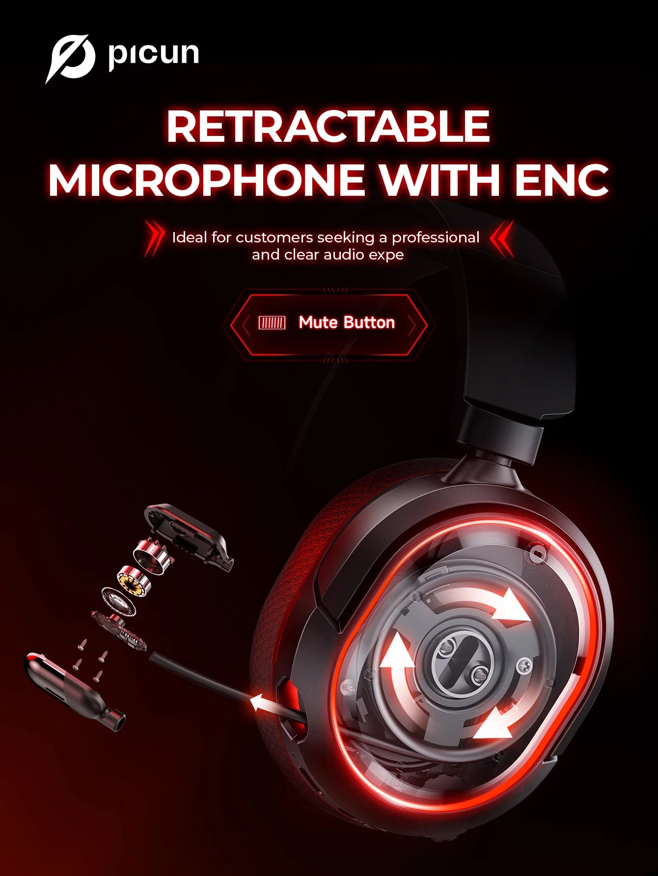 Picun G2 Wireless Gaming Headset Bluetooth 5.3 2.4G Headphones 7.1 Surround 5ms Low Latency ENC Mic for PC PS4 PS5 Phone Switch