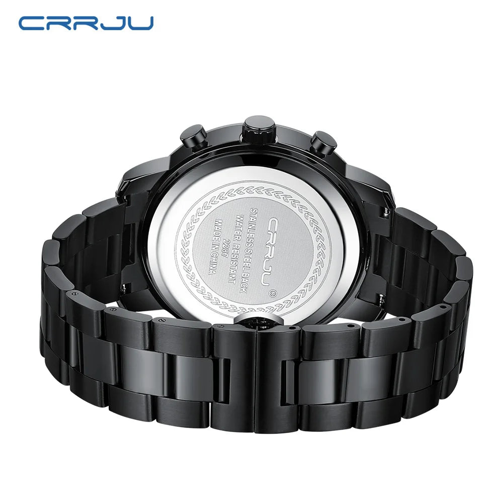 Orologio da uomo CRRJU – Cronografo in acciaio inossidabile, impermeabile, con datario, movimento al quarzo analogico, stile elegante e professionale