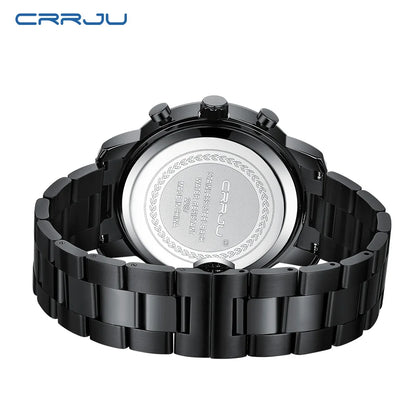 Orologio da uomo CRRJU – Cronografo in acciaio inossidabile, impermeabile, con datario, movimento al quarzo analogico, stile elegante e professionale