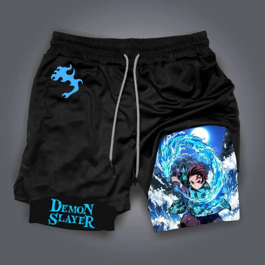 Anime Demon Slayer Gym Shorts Men Quick Dry Pants Double-layer 2-in-1 Shorts Y2K Sportswear Summer 2026 Breathable Streetwear