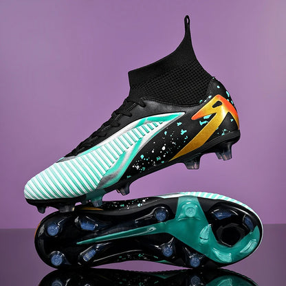 Nouvelles chaussures de football pour hommes, antidérapantes, pour futsal, à haute cheville, pour intérieur et extérieur, chaussures de sport de haute qualité, bottes de football ultralégères antidérapantes