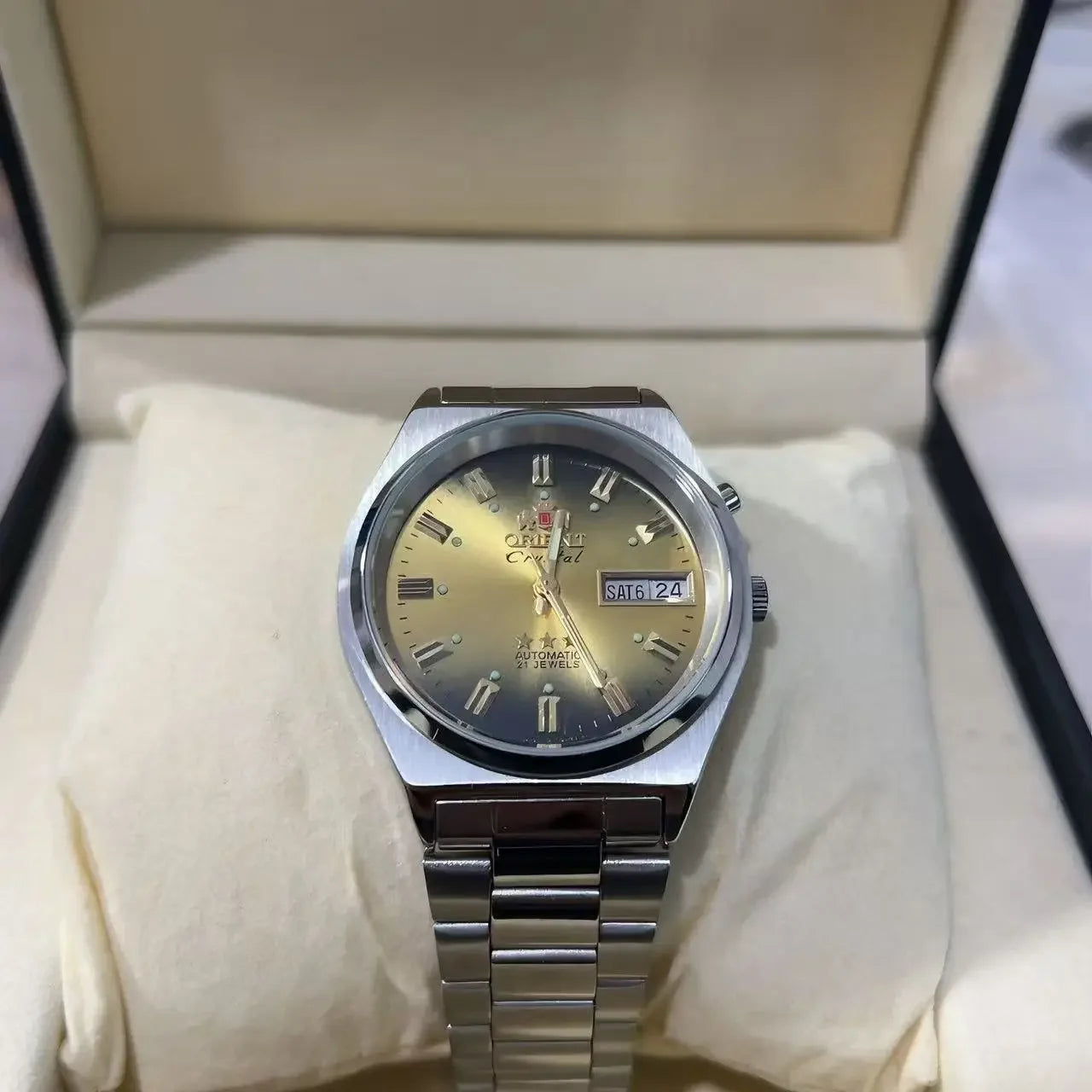 Unisex  Orient Mechanical Watch Steel Strap Folding Clasp Full Function World Time Watch Series 35MM