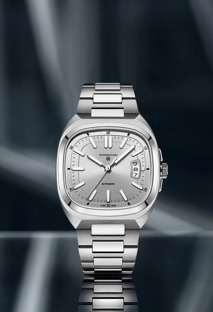 Montre pour homme Shanghai Watch, mécanique automatique, cadran carré, luminescente, étanche jusqu'à 50 m, affichage de la date, montre-bracelet décontractée SH018