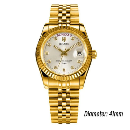 Relojes de hombre Holuns Luxury Classic de 36/41 mm en oro, con movimiento de cuarzo MIYOTA de Japón, de acero inoxidable, reloj de pulsera clásico de negocios, resistente al agua
