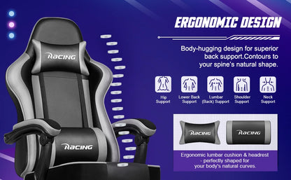 AUTHMIC Ergonomic Gaming Chair with 170° Reclining Backrest, Foldable Footrest, Soft Armrests, Supports150kg,Breathable Material