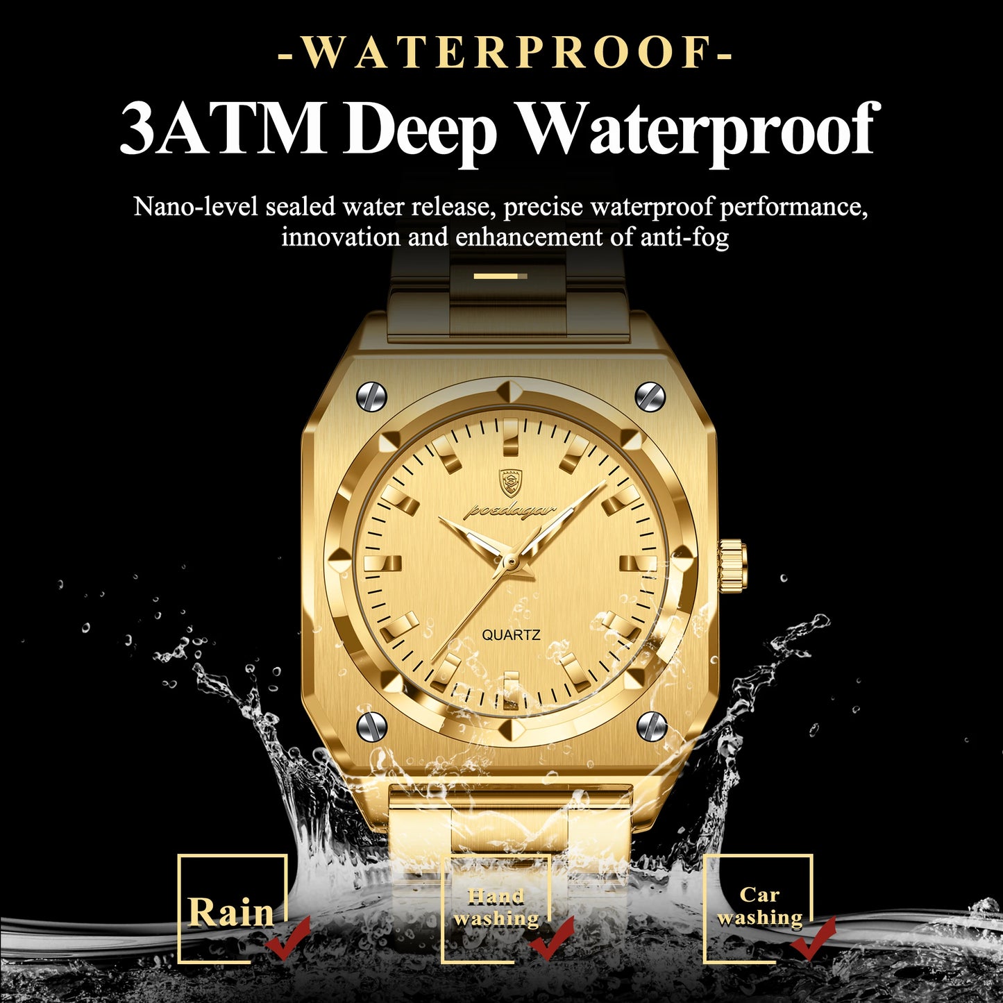 POEDAGAR Fashion Square Ladies Wristwatch Stainless Steel Waterproof Luminous Woman Watch Elegant Luxury Women's Quartz Watches