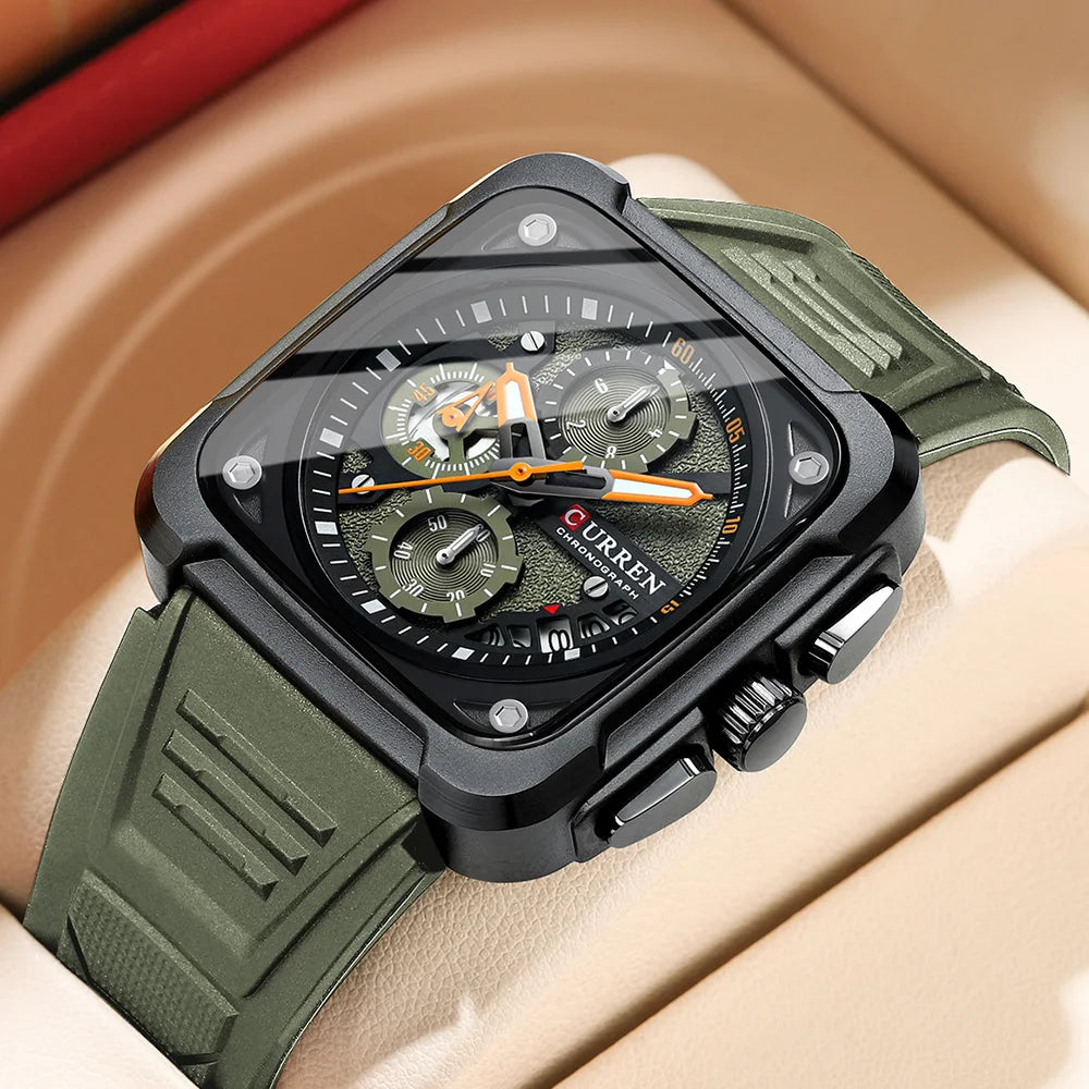 Montres pour homme CURREN : montre-bracelet de luxe à quartz, carrée, originale, étanche et luminescente, chronographe pour homme, Relogio