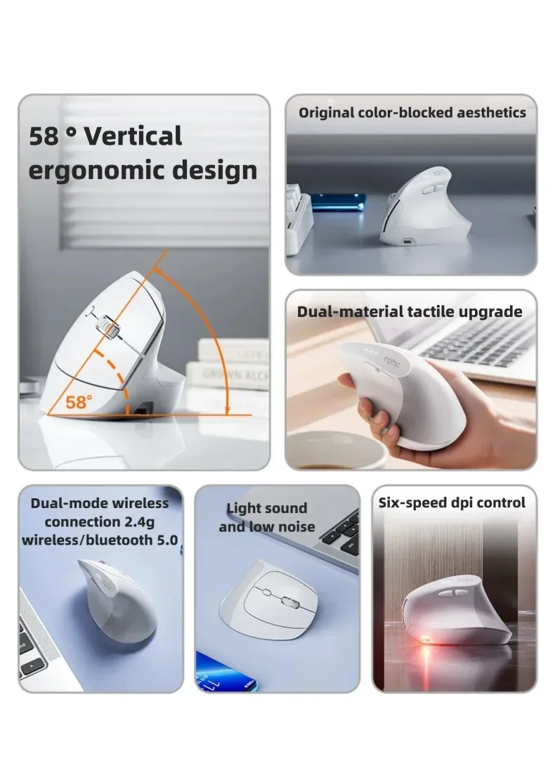Inphic X9 PRO Vertical Wireless Mouse Type-C Fast Charging Ergonomic Silent Office Mouse For Laptop PC Computer Gaming Mouse