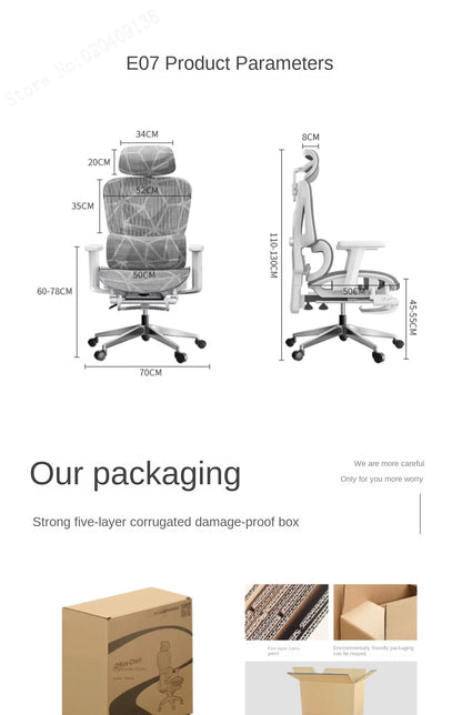 New E07 Pro Ergonomic Chair Sedentary Comfort Office Chair Home Study  Gaming Chair Backrest Adjustable Seat With Footrest
