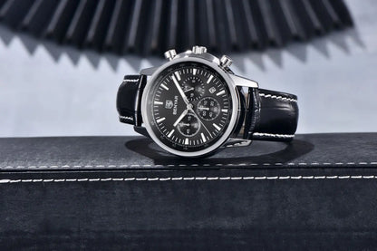 Orologio di lusso da uomo Benyar – Cronografo con datario, cinturino in pelle, impermeabile, luminescente, stile sportivo e militare, orologio al quarzo