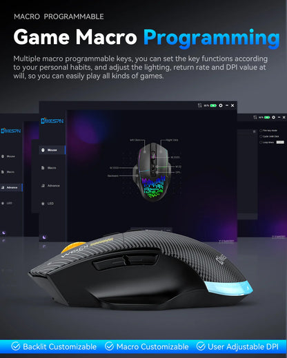 Bluetooth Wireless Gaming Mouse, 12800 DPI Wired/Wireless RGB Mouse with 7 Programmable Buttons,for PC Laptop,Gaming