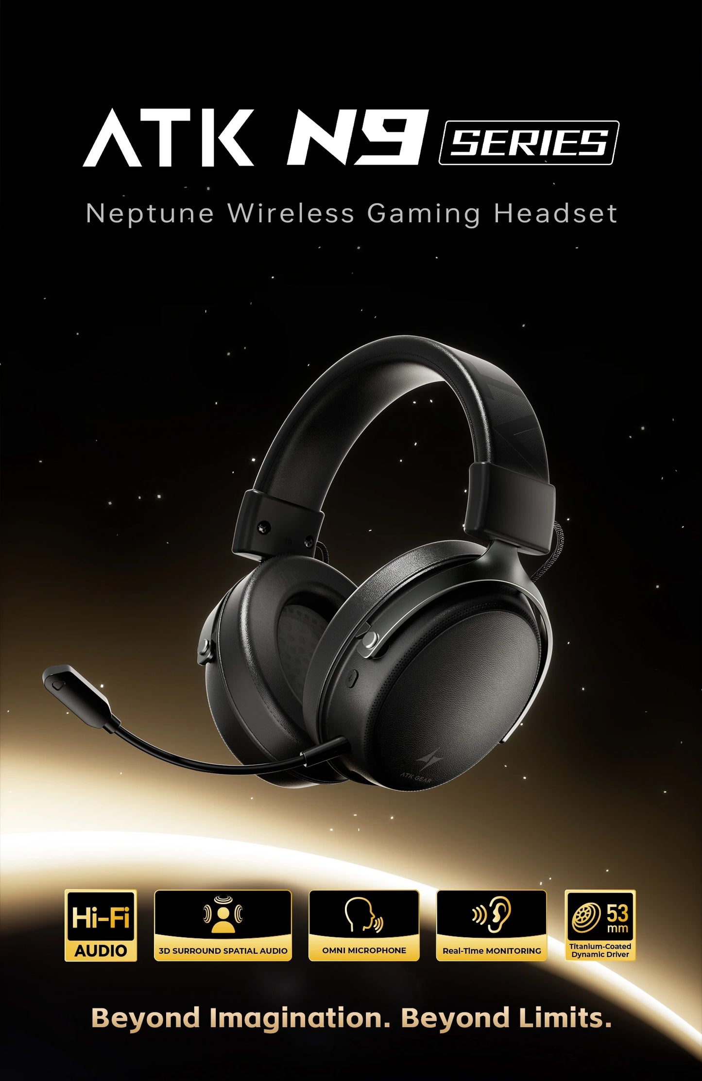 ATK Neptune N9 eSports Gaming Wireless Headset Four Modes Head Mounted Noise Cancelling Microphone Low Latency Gaming Headphones