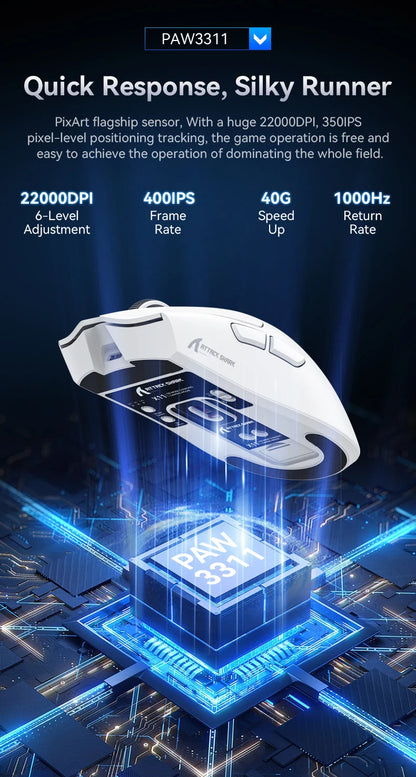 X11 Attack Shark Gaming Mouse Wireless 1K Hz PAW3311 Macro Magnetic RGB Docking Charger for Gaming