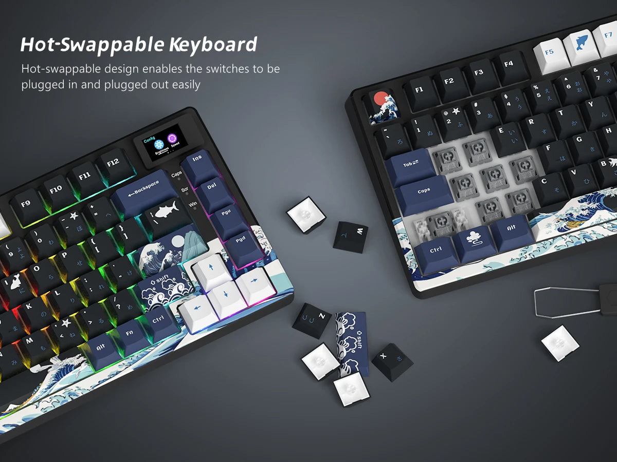 womier S-K80 Sea Wave Hot Swappable Gaming Keyboard Wired Mechanical Keyboard with Color OLED Display Gasket Mount RGB Keyboard