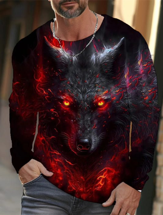The Wolf Graphic Men's Long Sleeve T-shirt Casual Top Tee Shirt Fashion Animal 3D Full Printing Streetwear