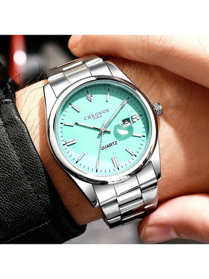 CHRONOS Montres de luxe pour homme, étanches, avec date luminescente, montres-bracelets à quartz pour homme, en acier inoxydable, Reloj