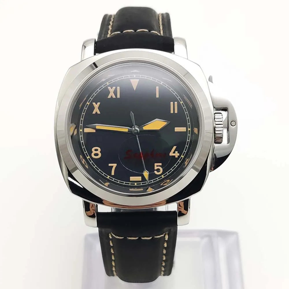 Parnsrpe Men's Automatic Mechanical NH35 Watch Polished Case Sapphire Glass Leather Strap 40mm Men's Watch
