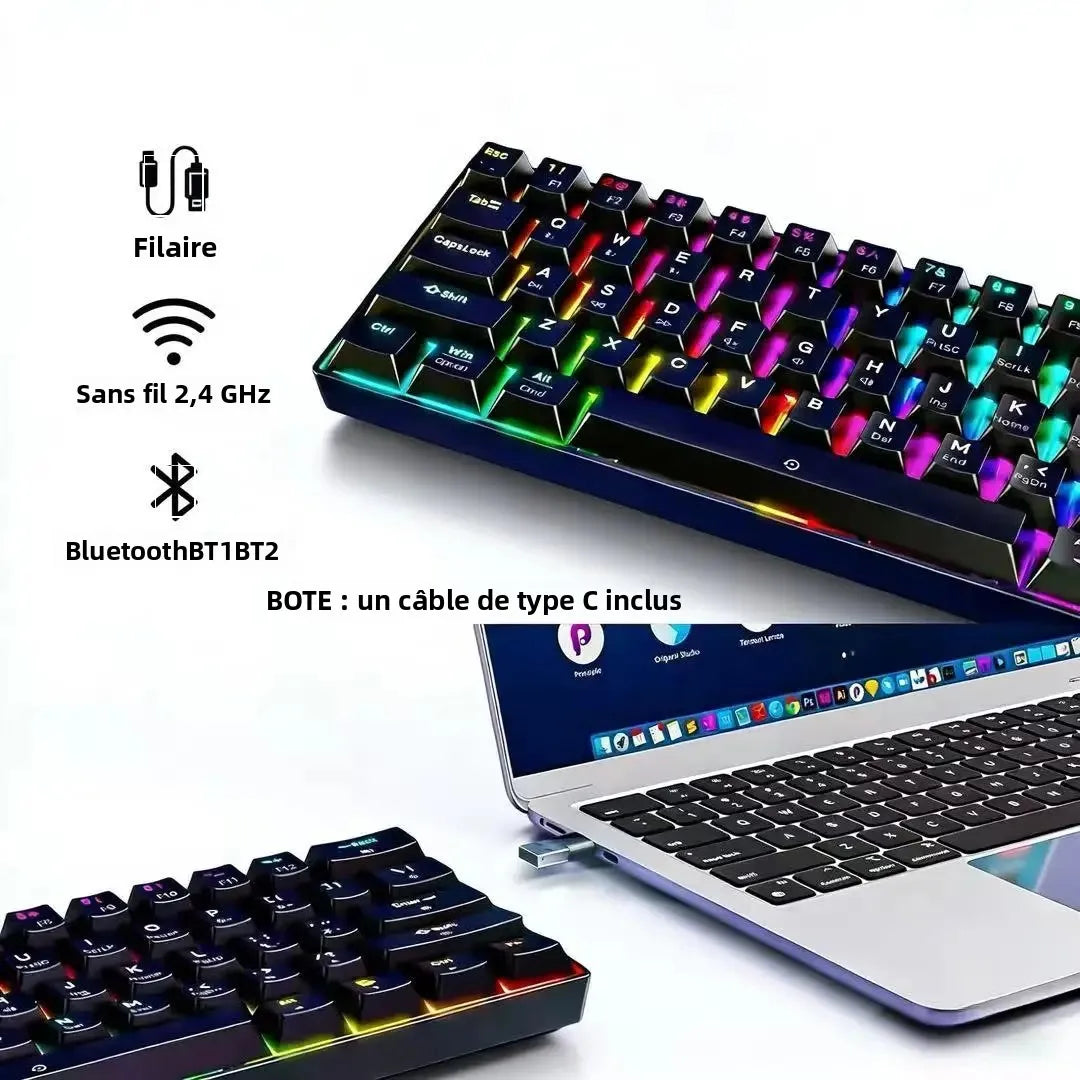 Mini 61Key Wireless Tri-mode Keyboard Bluetooth RGB Backlight Silent Mechanical Feel Portable Film Keyboard For Game Office Home