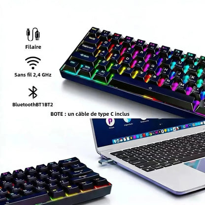 Mini 61Key Wireless Tri-mode Keyboard Bluetooth RGB Backlight Silent Mechanical Feel Portable Film Keyboard For Game Office Home