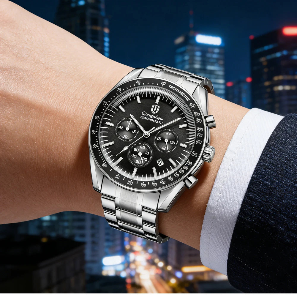 Orologio al quarzo da uomo, di marca di lusso, impermeabile e luminescente, in acciaio inossidabile, dotato di cronografo 24 ore e datario – Elegante orologio da uomo