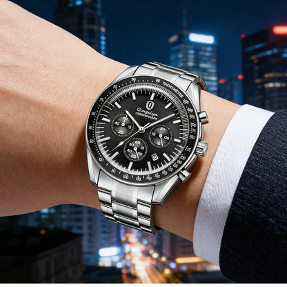 Orologio al quarzo da uomo, di marca di lusso, impermeabile e luminescente, in acciaio inossidabile, dotato di cronografo 24 ore e datario – Elegante orologio da uomo