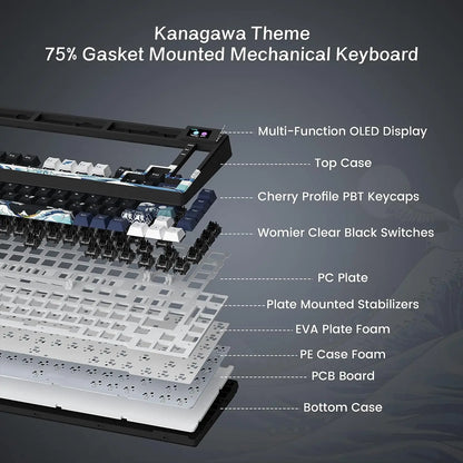 womier S-K80 Sea Wave Hot Swappable Gaming Keyboard Wired Mechanical Keyboard with Color OLED Display Gasket Mount RGB Keyboard