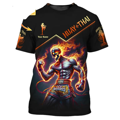 Tricou grafic Muay Thai nou și modern pentru bărbați, cu imprimeu 3D tigru și dragon, design expresiv și nume personalizat, tricou de vară pentru sală și fitness