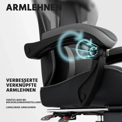 Black-Grey Ergonomic Gaming Chair, Lumbar Support, Breathable PU Leather, Adjustable Height & Backrest, 200kg for Office & PC