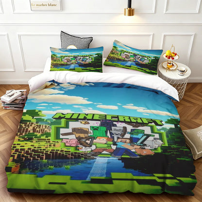 Cartoon Duvet Cover Set Minecraft Quilt Cover Bedding Set Soft and Comfortable for Bedroom Dormitory Best Gifts