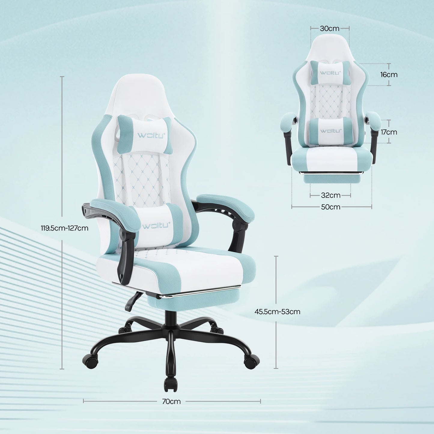 WOLTU Massage Gaming Chair Ergonomic Swivel Computer Chair with Pillow & Footrest Adjustable Headrest Lumbar Support Gamer Chair
