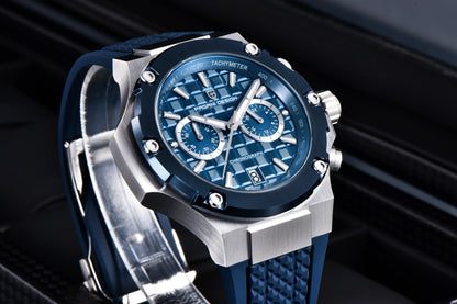 Orologio da uomo PAGANI DESIGN – Cronografo sportivo di lusso in oro rosa, dotato di un movimento al quarzo giapponese VK64 e di un cinturino in gomma fluorurata.