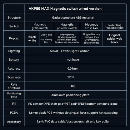 AJAZZ AK980 MAX Wired Magnetic Switch Keyboard 0.01mm 8K Mechanical Keyboards Hot Swap ARGB E-sports Games Customized Keyboard