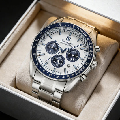Orologio al quarzo da uomo, di marca di lusso, impermeabile e luminescente, in acciaio inossidabile, dotato di cronografo 24 ore e datario – Elegante orologio da uomo