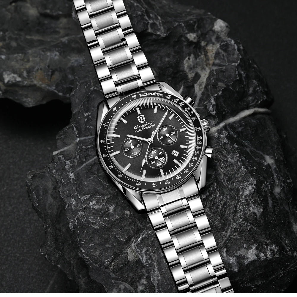 Orologio al quarzo da uomo, di marca di lusso, impermeabile e luminescente, in acciaio inossidabile, dotato di cronografo 24 ore e datario – Elegante orologio da uomo