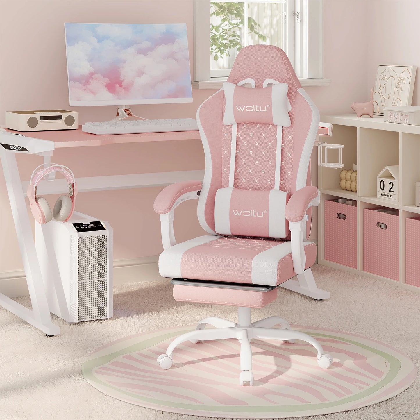 WOLTU Massage Gaming Chair Ergonomic Swivel Computer Chair with Pillow & Footrest Adjustable Headrest Lumbar Support Gamer Chair