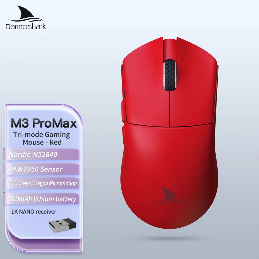 Darmoshark M3Pro Gaming Mouse 2.4G BT Wireless Tri-Mode PAW3395 Sensor N52840 26000DPI Big Hand Macro Driver Mouse For Gaming