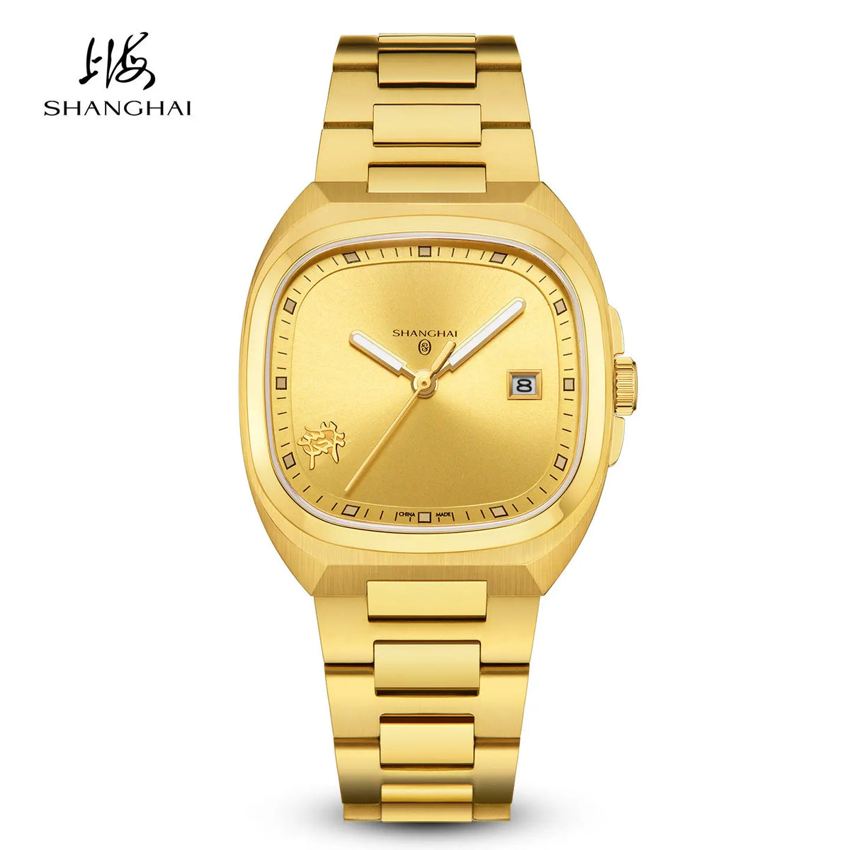 Montre mécanique vintage Shanghai Square, montre automatique pour homme en or 24 carats, boîtier de 38 mm, acier inoxydable 316L, montre-bracelet de luxe SH030
