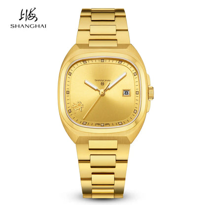 Montre mécanique vintage Shanghai Square, montre automatique pour homme en or 24 carats, boîtier de 38 mm, acier inoxydable 316L, montre-bracelet de luxe SH030