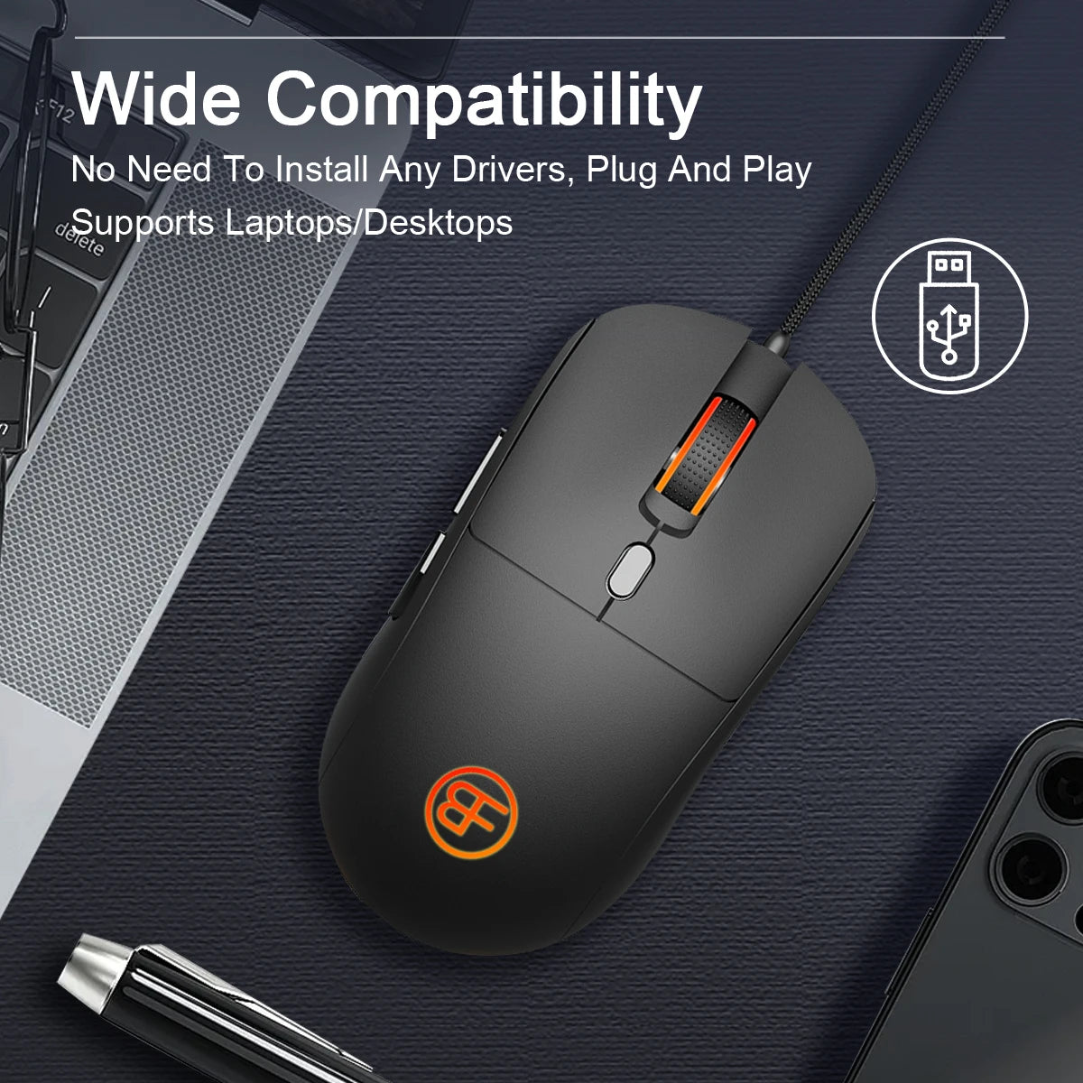Wired Mouse USB Wired Optical Mouse Ergonomic 7200 DPI Adjustable 6 Buttons Office Mice for PC Laptop Computer Macbook Gamer