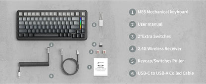 ATTACK SHARK M86 Wireless Mechanical Gaming Keyboard, 75% Gasket Hot Swappable RGB Custom Keyboard, Side Printed PBT Keycaps