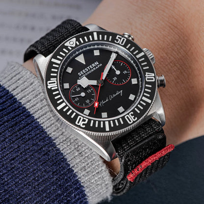 SEESTERN Chronograph Man of Watch Mechanical Tianjin ST1901 Movement Sapphire Wristwatches Nylon Sticker Strap Luminous Skeleton