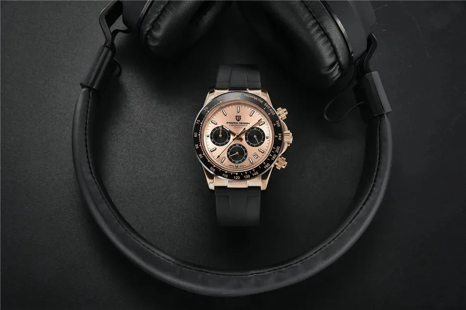 Originale neue PAGANI DESIGN PD-1664 Luxus-Herrenuhr mit japanischem VK63-Quarzwerk, Saphirglas, wasserdichtem Chronographen, Gold