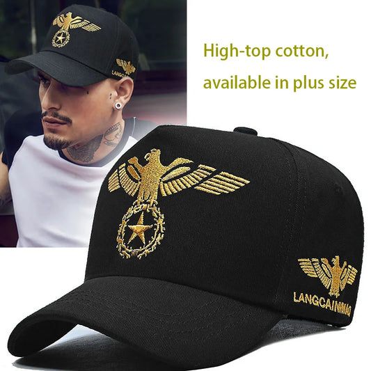 InlnDtor Embroidery High Top European and American Style Wide Brim Baseball Cap Casual Big Head Circumference Men's Cap