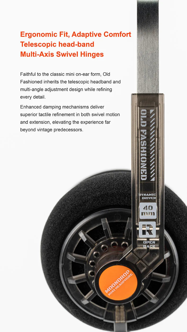 MOONDROP OLD FASHIONED On-Ear Headphone 40mm large dynamic driver 0.78-2pin 3.5mm Plug