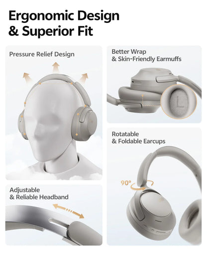 QCY H3S ANC Over Ear Headphones -56dB Noise Cancelling Headsets Bluetooth 6.0 Hi-Res LDAC Spatial Sound Earphones Dual Driver